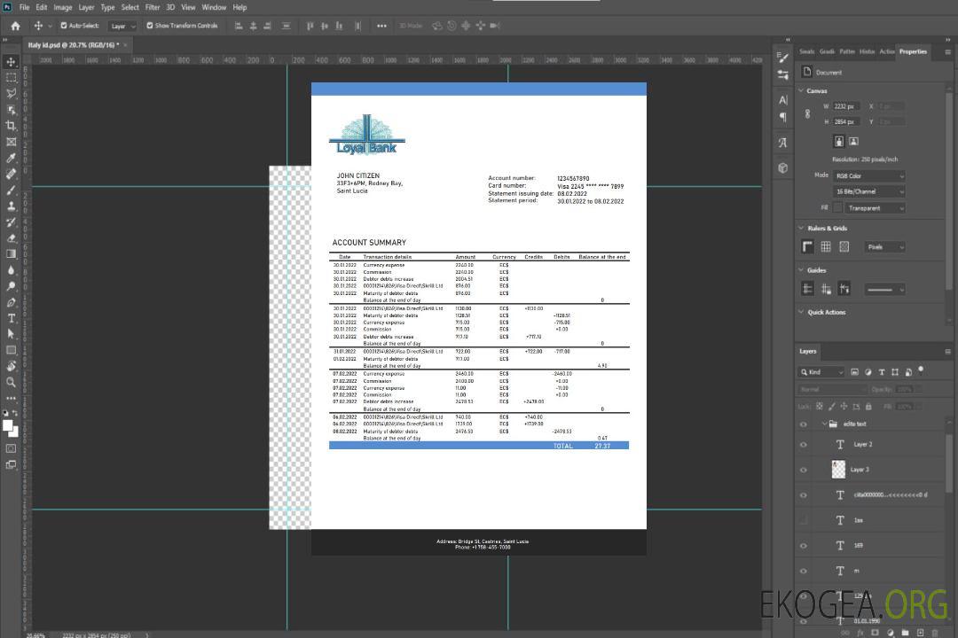 Relevé de la Loyal Bank de Sainte-Lucie template Relevé de la Loyal Bank de Sainte-Lucie template